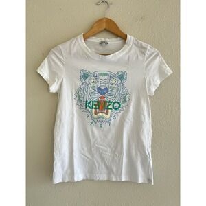 Kenzo Paris Tiger Print White Top Women's XS Graphic Basic